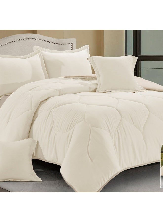 SMART HOME Summer Double Comforter Fits 200x200 cm - 6 Piece Luxury Microfiber Comforter Set, 100% Microfiber Comforter, Reversible Bedspread Set, Double Filled Bedspread Set, 6 Piece Sleeping Set (1 Filled Comforter + 1 Mattress Protector + 2 Pillowcases + 2 Square Decorative PillowCase) Bedspread Size 260x240 cm and Mattress Protector Size 200x200 cm - Image 4